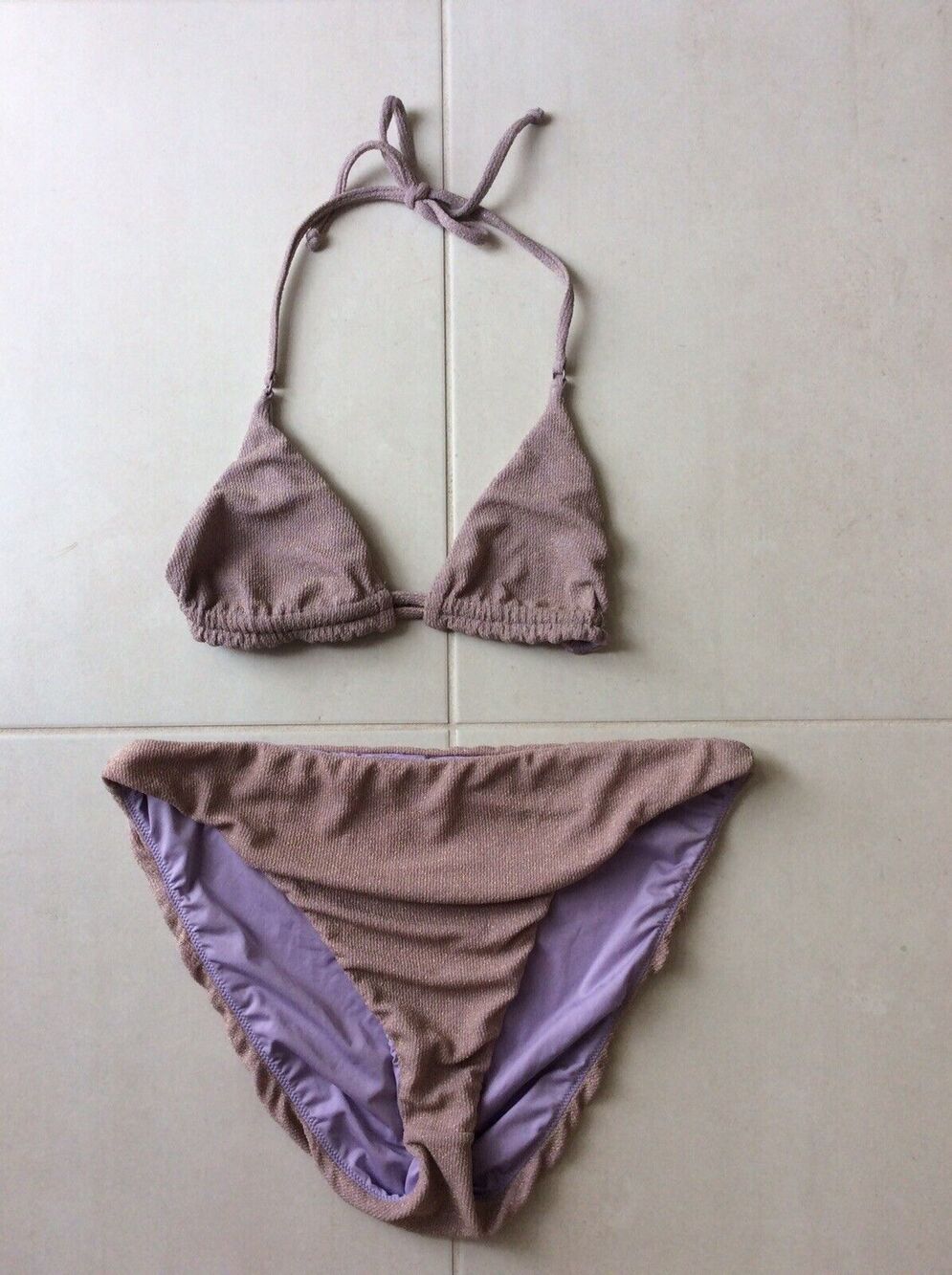 Good American Swimwear Bikini Swim Always Fits Purple Metallic Swimsuit